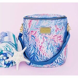 Lilly Pulitzer Insulated Cooler Bag Womens OS Blue Pink Tropical Beachy Preppy